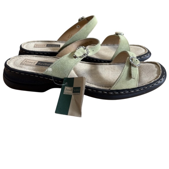 Josef Seibel Leather Sandals Size 11 NIB Mint Green Buckle Slip-On Comfort Shoes - Picture 7 of 13